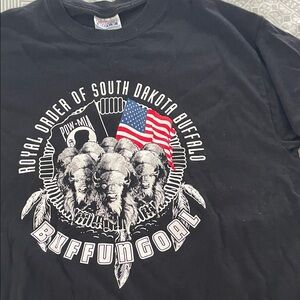 Royal Order Of Buffalo Hanes Black Graphic Tee with American Flag Design